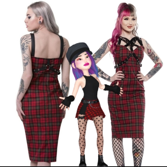 🖤❤️Riot City Dalle Tarten Plaid Dress w/ Faux Leather Straps & O Rings!❤️🖤 - Picture 2 of 4